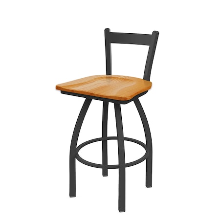 Holland Bar Stool Co 30" Low Back Swivel Bar Stool, Pewter Finish, Med Oak Seat 82130PWMedOak